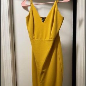 Yellow body con midi dress